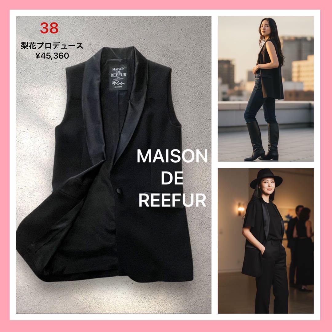 美品 リーファー ドレスジレ 38 黒 梨花 CHAMBRE ショールカラー