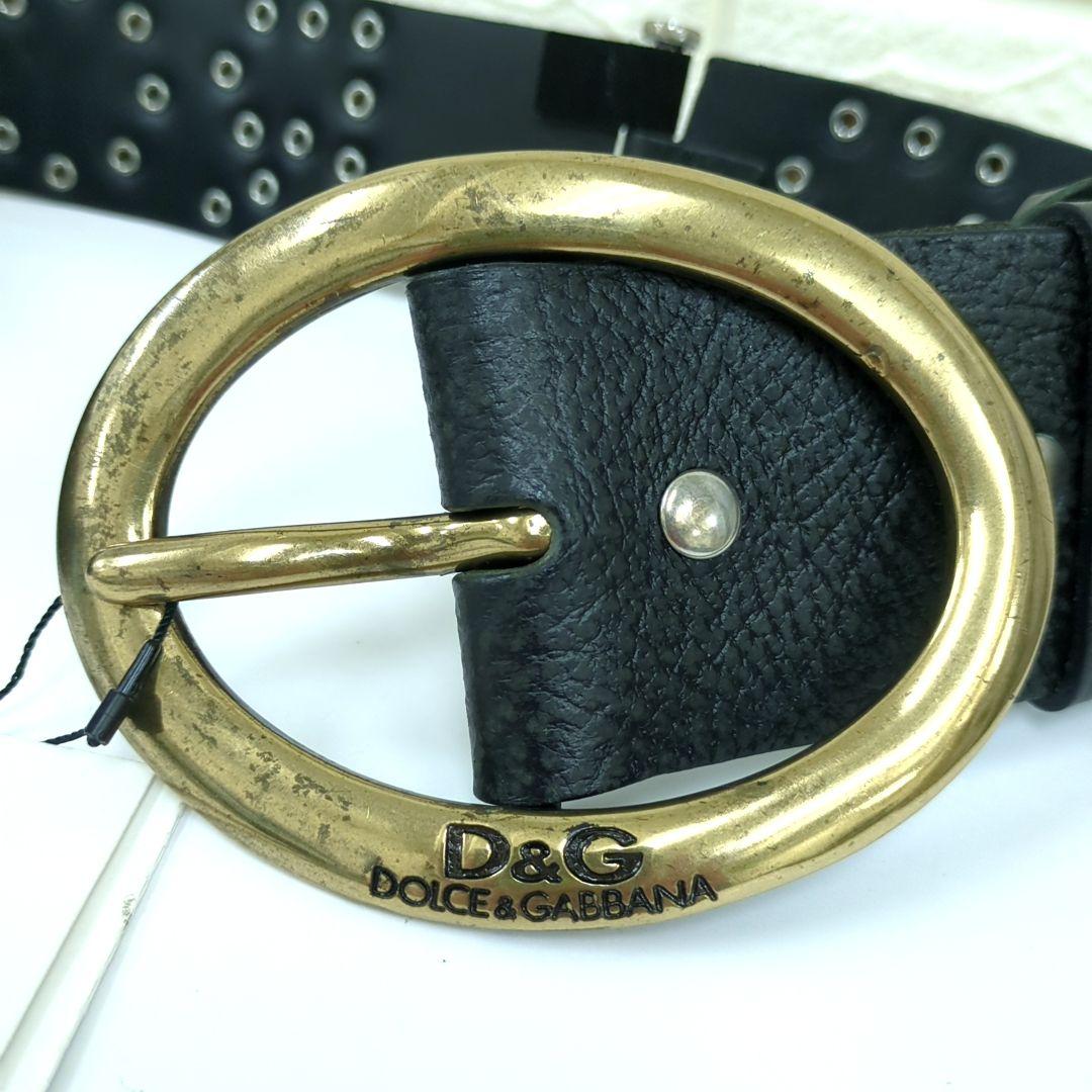 ドルチェ&ガッバーナ D&G スタッズ レザーベルト ブラック イタリア製
