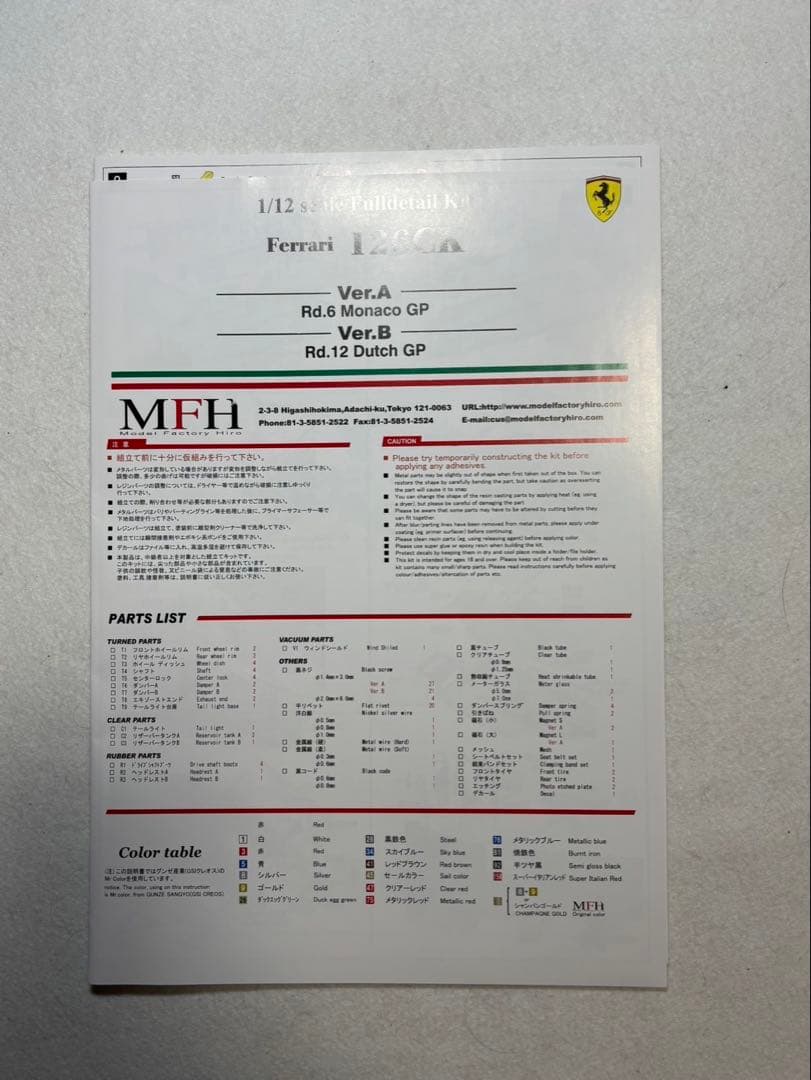 1/12 Ferrari126CK ver A （MFH） フルデティールキット