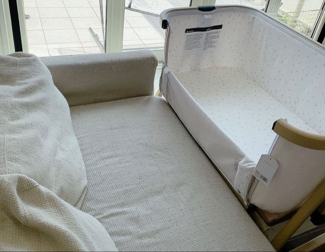 キャスター付きベビーベッド ベージュ　HZDMJ