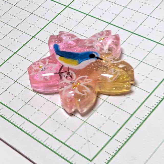 もちもち様　1.29 ルリビタキ　レジンヘアゴム　桜