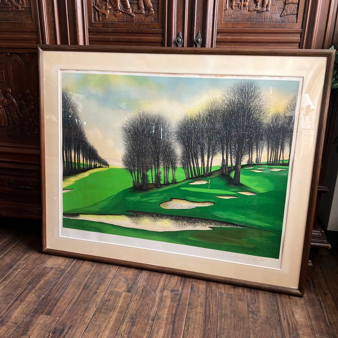 k347r120 フランス風景画・デペルト「ゴルフ場」リトグラフ サインあり