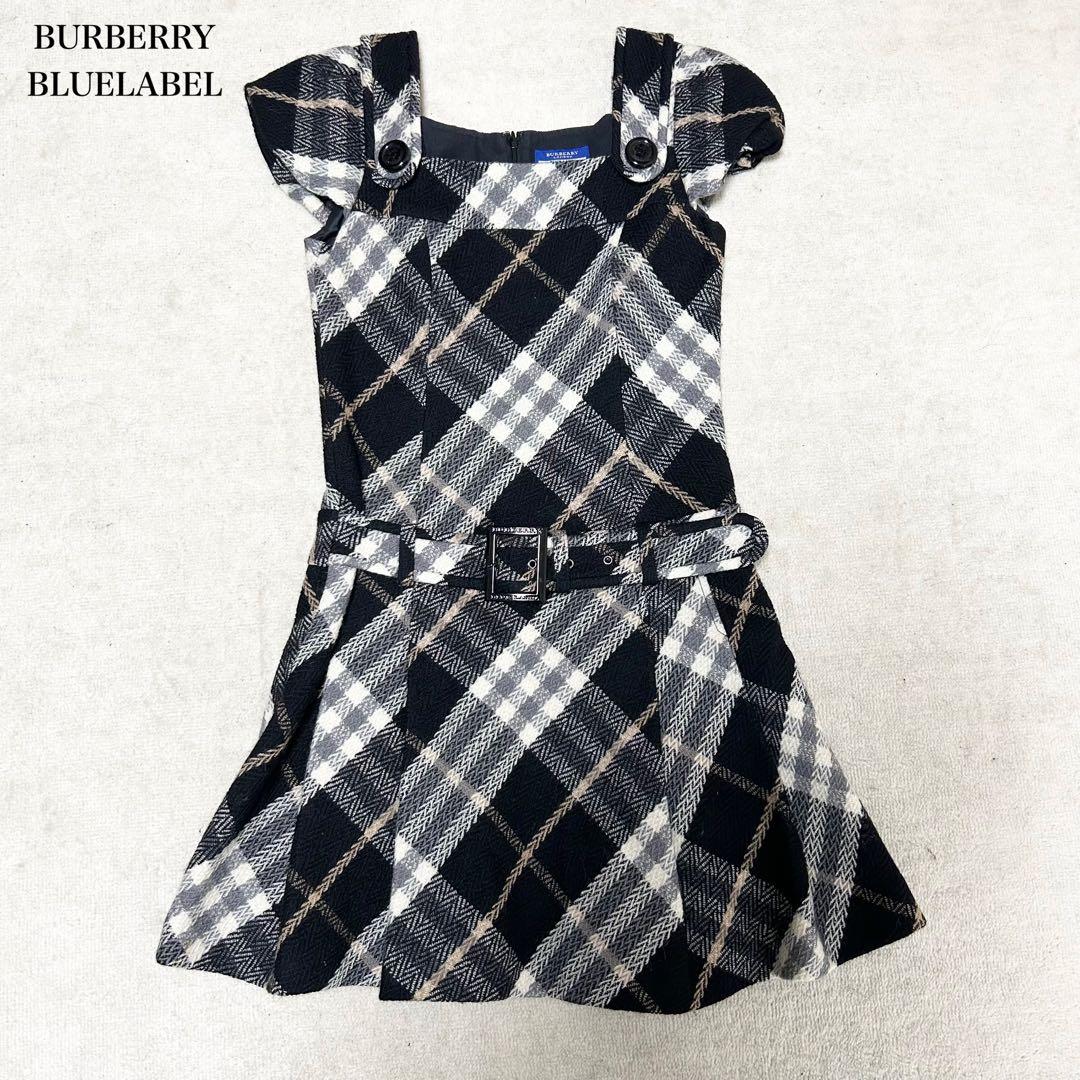 美品　バーバリーブルーレーベル　ノバチェック　ウールワンピース　ノースリーブ