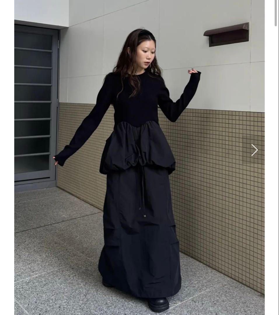 ワンピース BALLOON DETAIL KNIT DOCKING DRESS