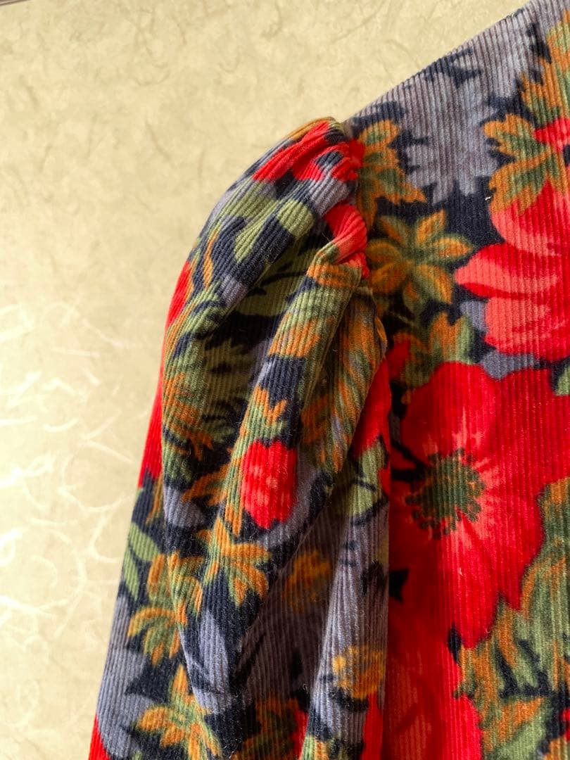 ローラアシュレイ ワンピース 長袖 花柄 ９号 スクエアネック パフスリーブ