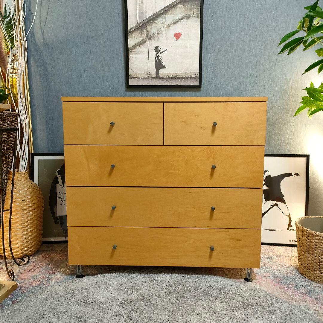 【廃盤品】無印良品 木製チェストワイド 脚付き 4段収納