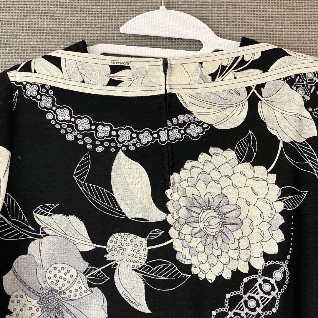 近年美品　レオナール　チュニック　薄手ウール　花柄　トリム　36 丈72