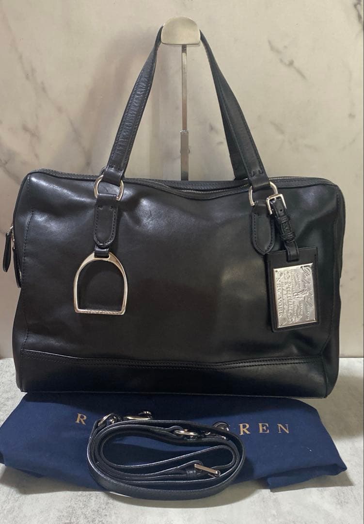 Ralph Lauren 黒 レザービジネスバッグ　2way 黒　保存袋付き