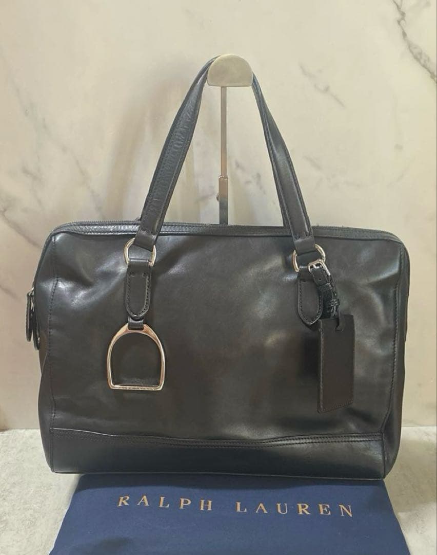 Ralph Lauren 黒 レザービジネスバッグ　2way 黒　保存袋付き