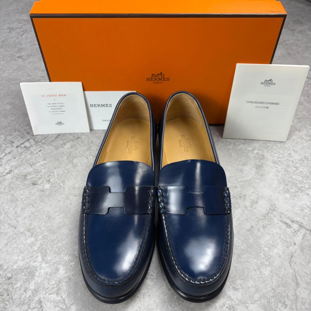 HERMES エルメス　ケネディモカシン　レザー　ローファー　36 1/2 紺色