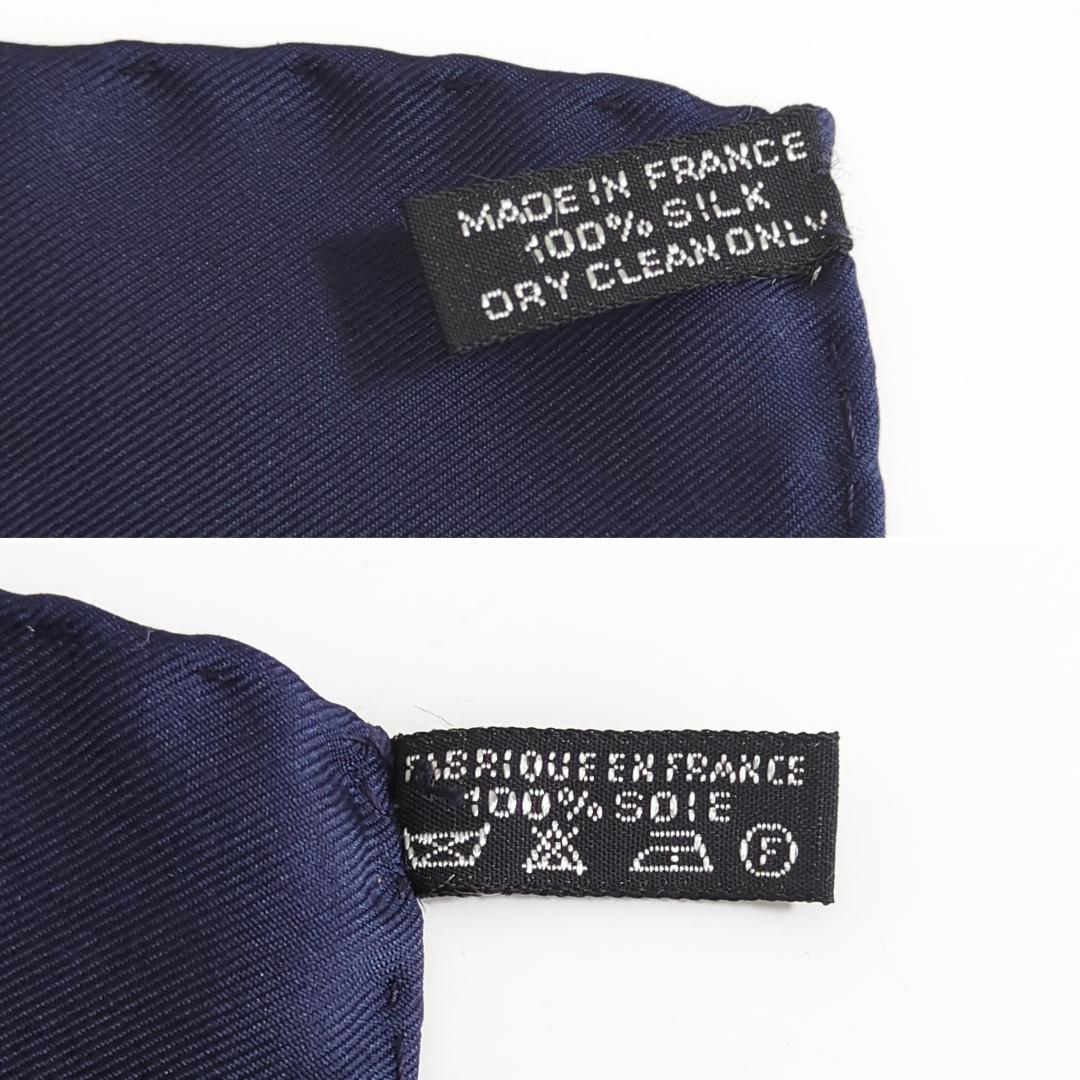 エルメス カレ45 プチカレ ミニスカーフ ポケットチーフ シルク ネイビー系