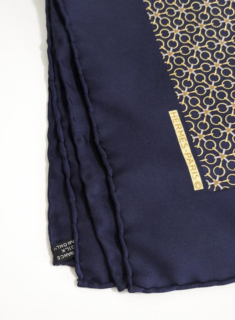 エルメス カレ45 プチカレ ミニスカーフ ポケットチーフ シルク ネイビー系