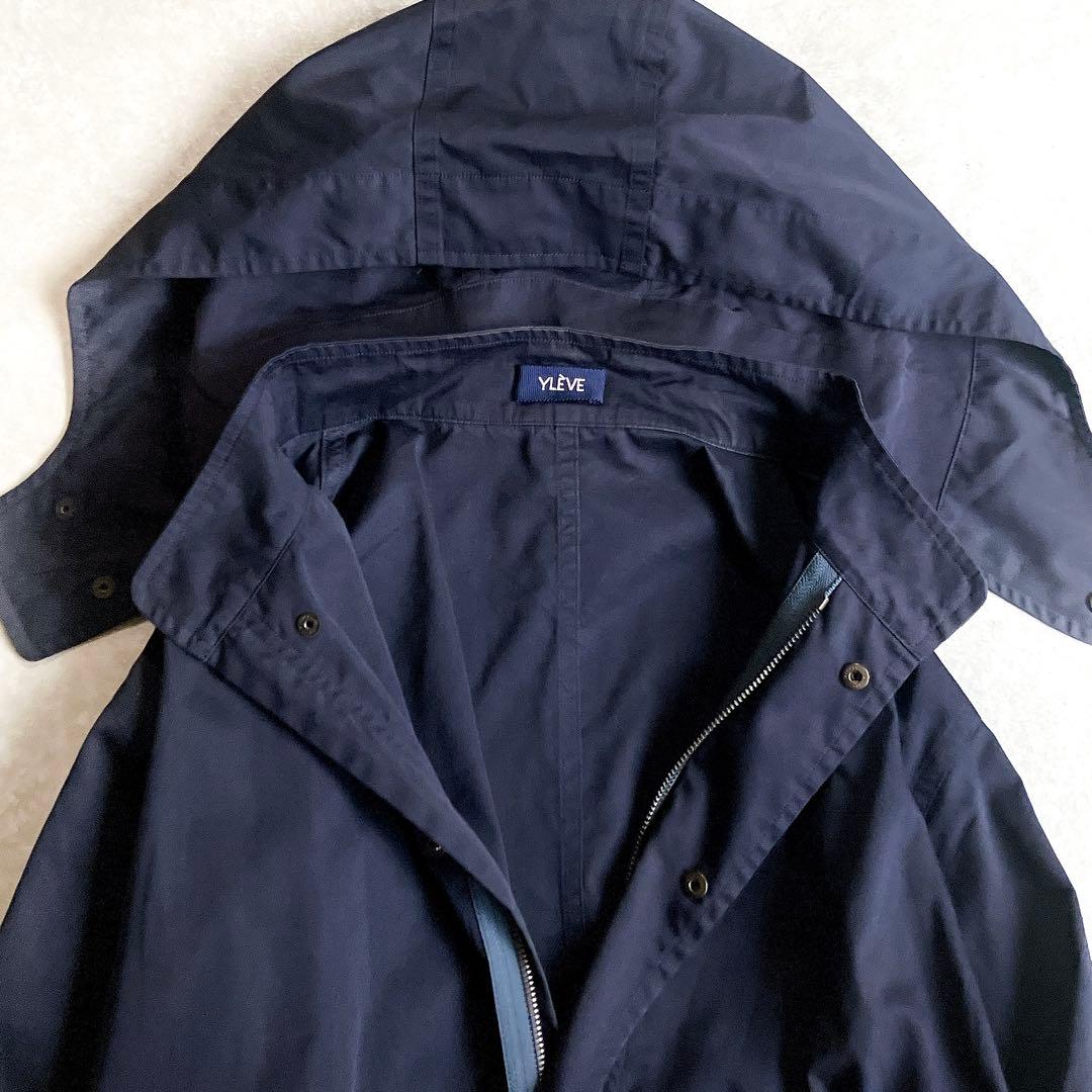希少 イレーヴ コットンシルクモッズコート 紺 フードロングブルゾン 軽アウター