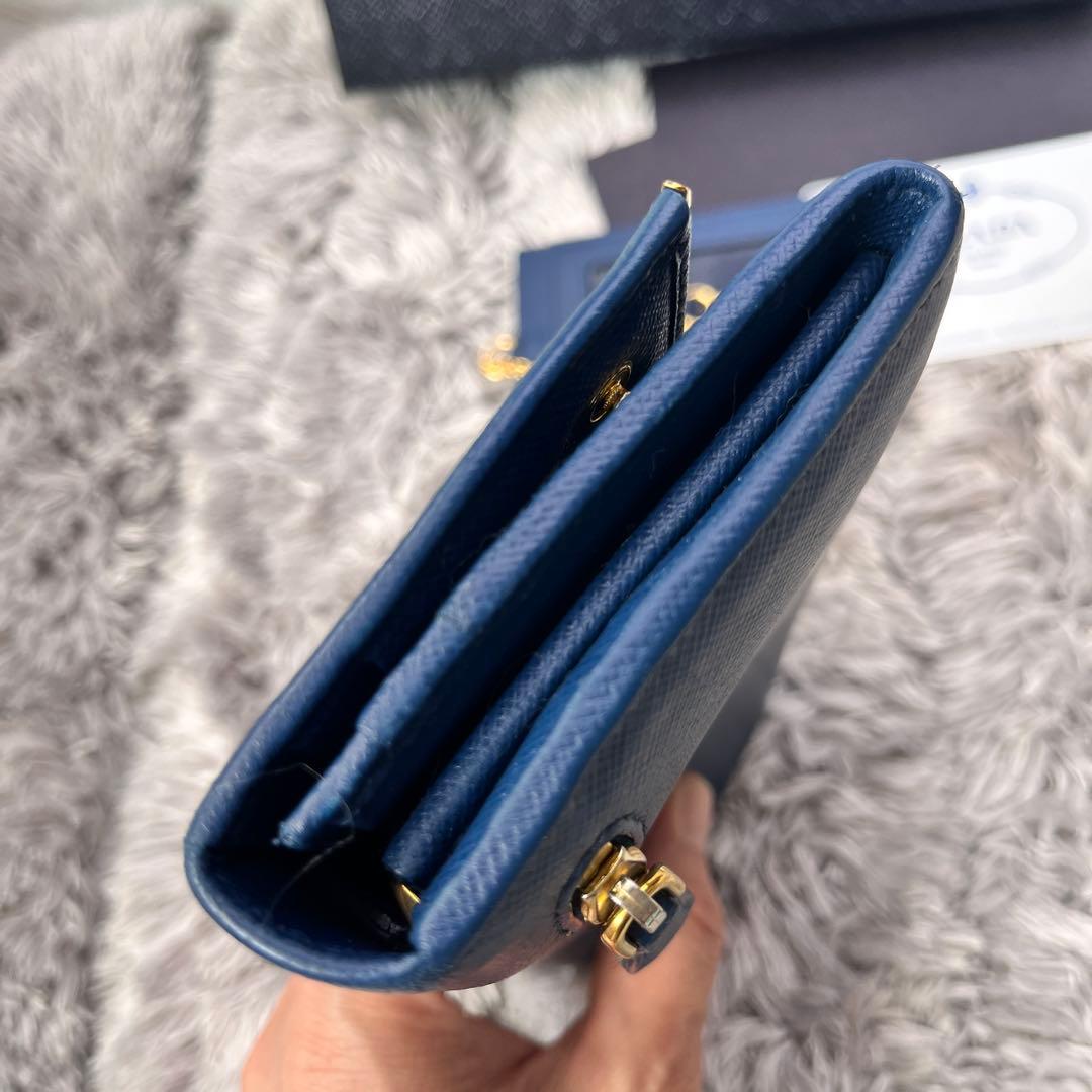 極美品✨PRADA サフィアーノ　メタルバー　メタルロゴ　2点セット　ネイビー