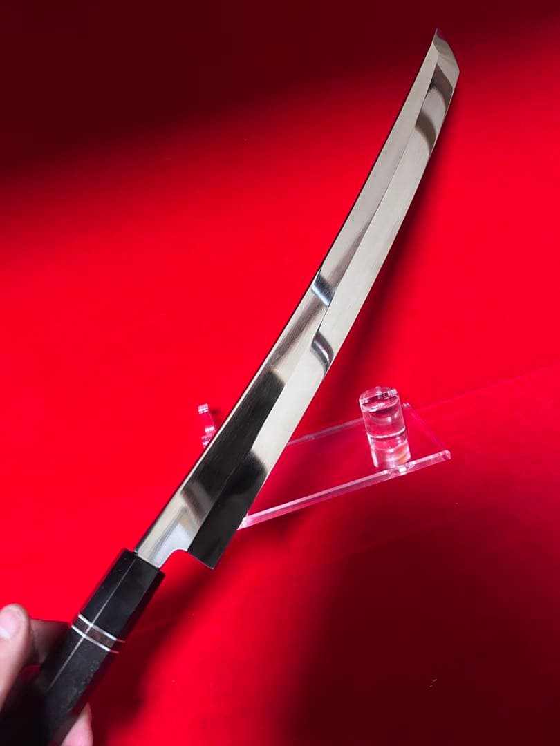 包丁　先丸型　マグロ包丁　尺ニ　鬼反り　鏡面仕上げ　切味抜群　箱付　未使用品