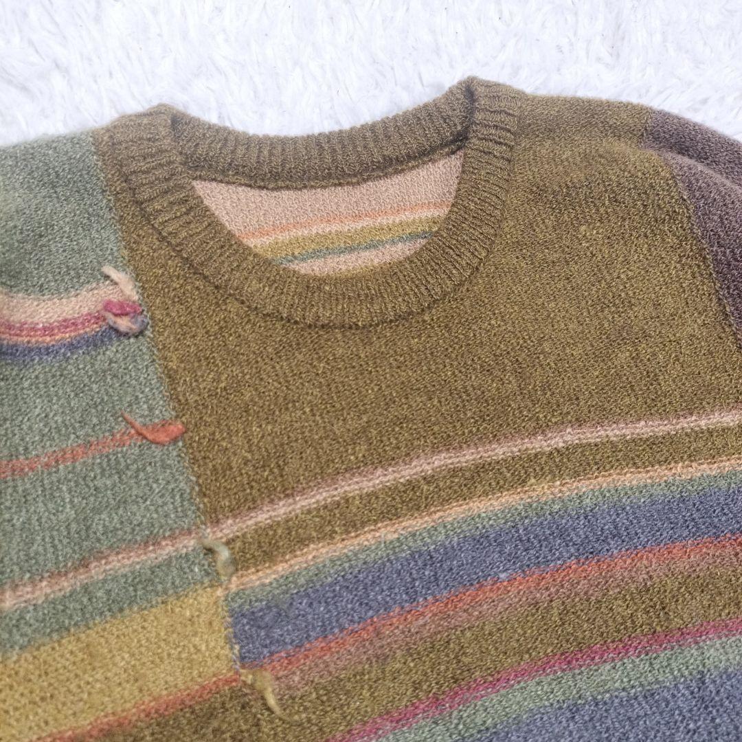 ヨーガンレール　パッチワーク柄ニット　ウール シルク　マルチカラー　フリンジ　M