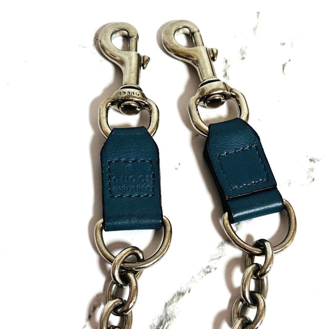 グッチ ウォレットチェーン シルバー レザー 財布 刻印ロゴ フック メンズ