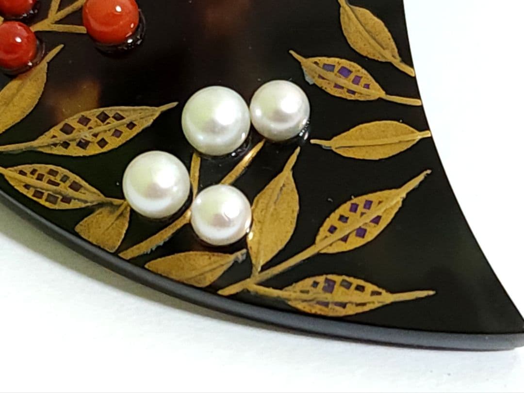 貴羅ら　鼈甲 蒔絵 かんざし 真珠　珊瑚　久生作　べっこう　木箱入り