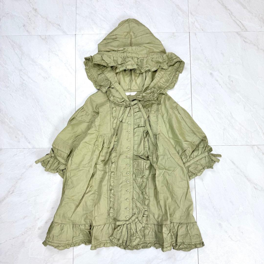 極美品 ピンクハウス ピコフリル ティアード リボン レース ブラウス グリーン