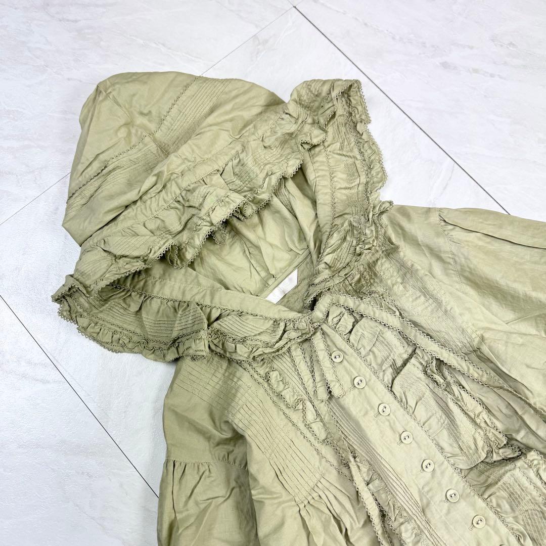 極美品 ピンクハウス ピコフリル ティアード リボン レース ブラウス グリーン