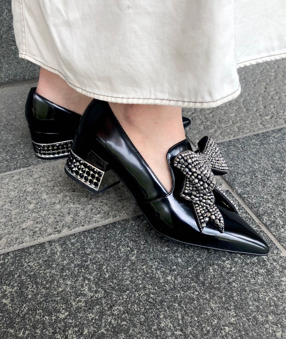 キラキラ ビッグリボンデザインパンプス