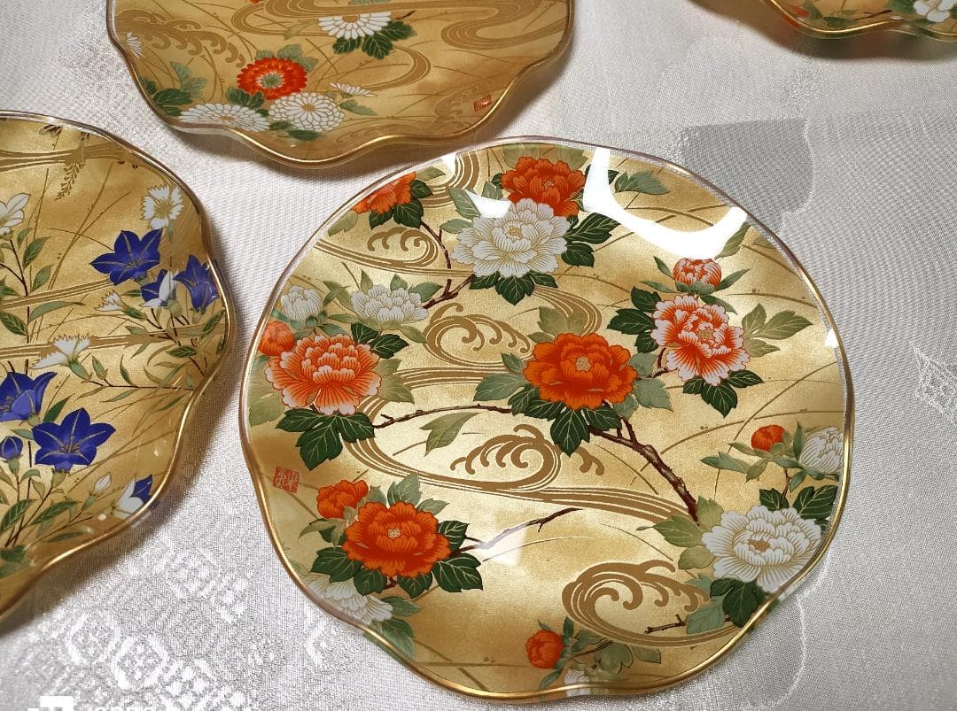稀少！　光琳　華やかな金彩≪琳派≫　新品【和モダン】　ガラス飾り皿　取り皿　中皿