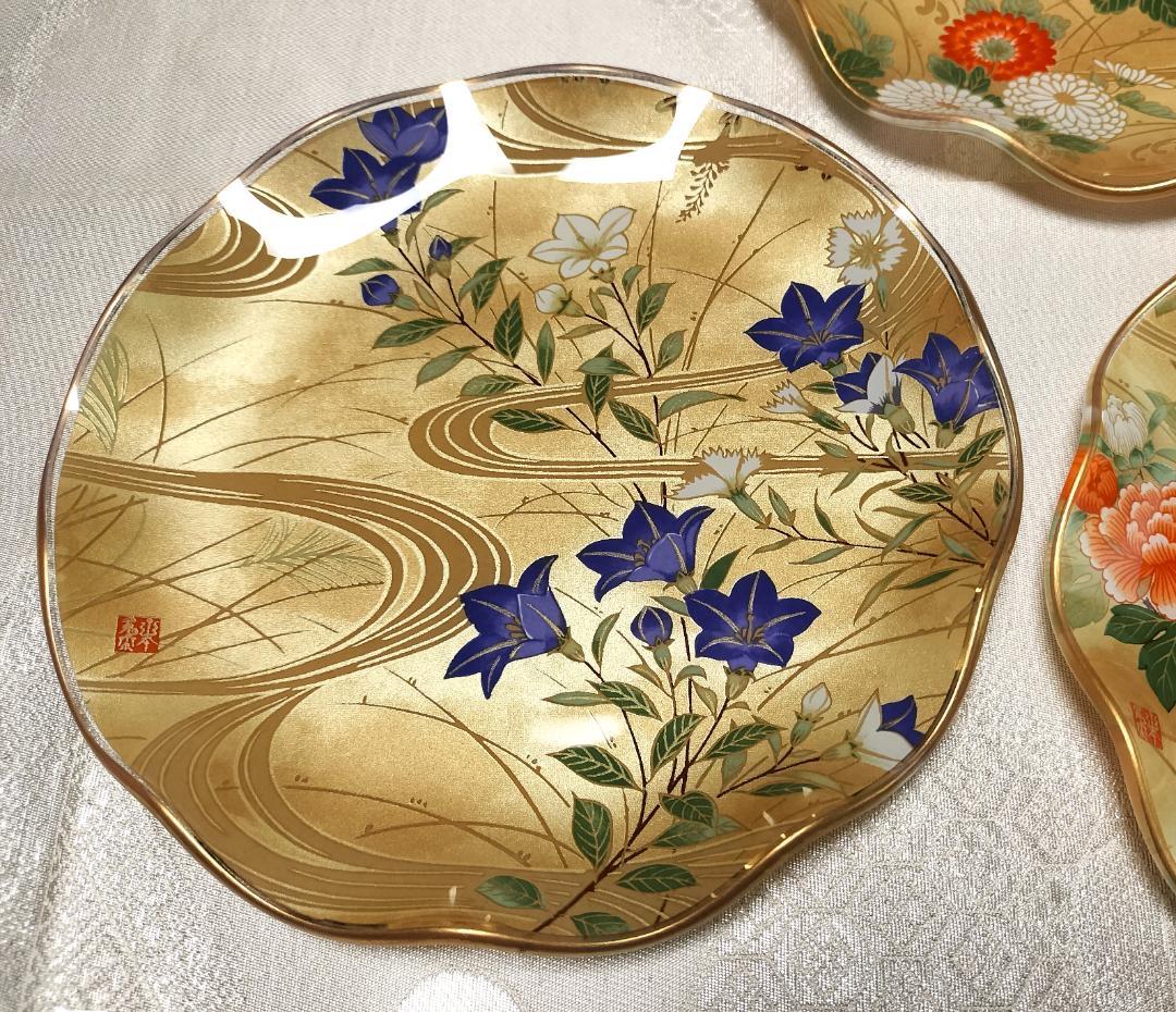 稀少！　光琳　華やかな金彩≪琳派≫　新品【和モダン】　ガラス飾り皿　取り皿　中皿