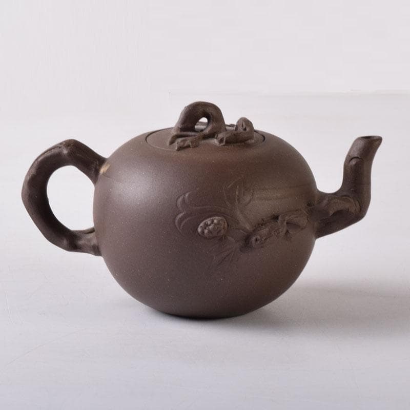 中国　紫砂　朱泥　栗鼠葡萄文　急須　茶壷　在銘　N　8162