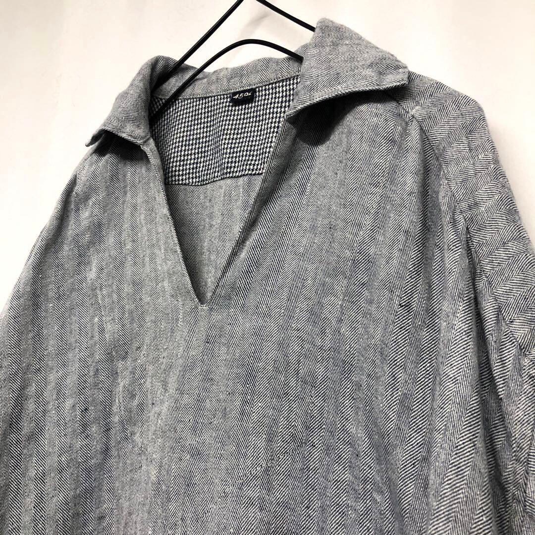 定価¥57,200 45Rリネンスキッパーシャツ ヘリンボーンツイード切り替え