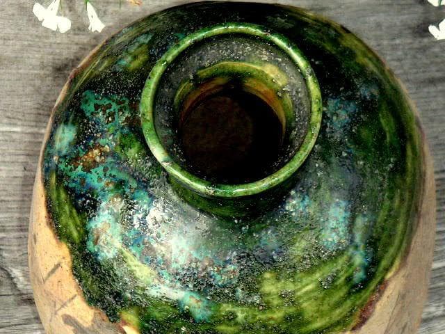 ♥時代　織部　大徳利　時代箱つき　花瓶　花器　古玩　中国　レトロ　アンティーク