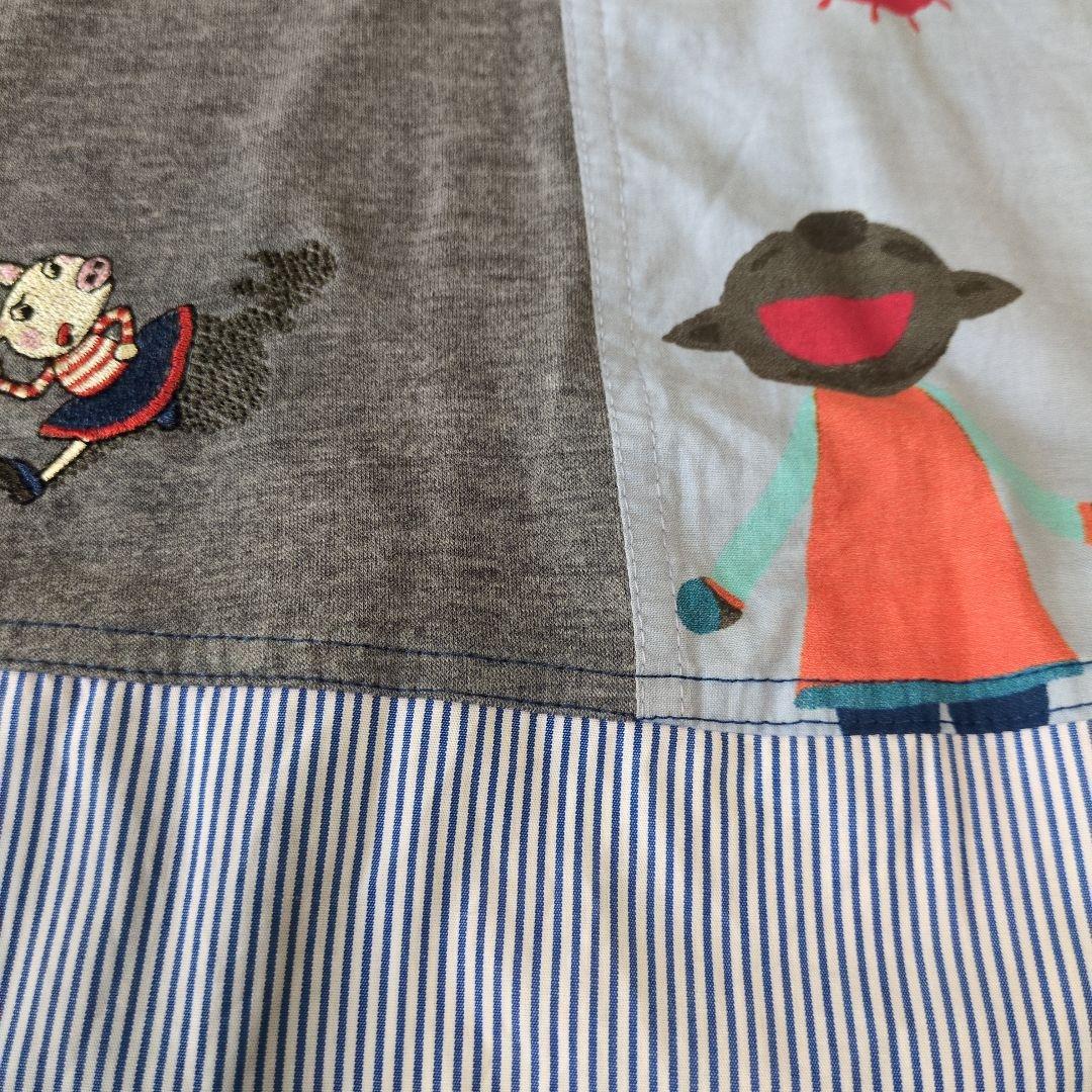 再値下げ！アルベロベロ♥️ぶたさん刺繍影絵　異素材パッチワークチュニック　ブルー