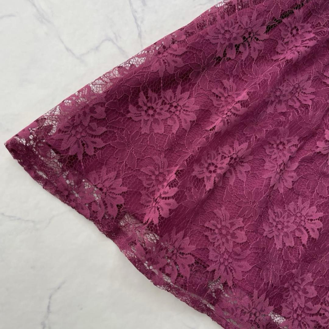 エメ AIMER プチハイネック袖付き花柄レースフィット＆フレアドレス Lサイズ