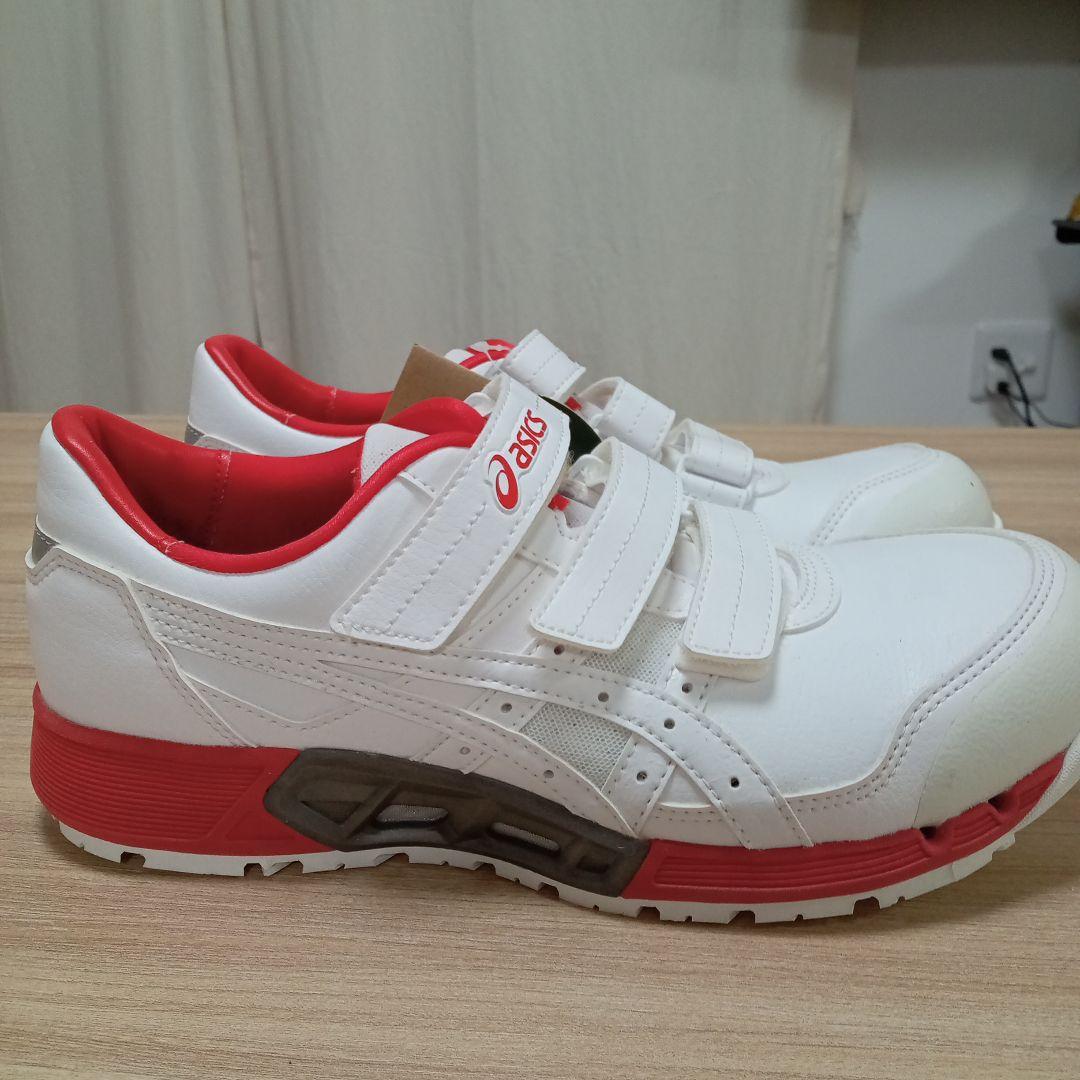 【新品】asics 安全靴 ホワイト/レッド ベルクロ