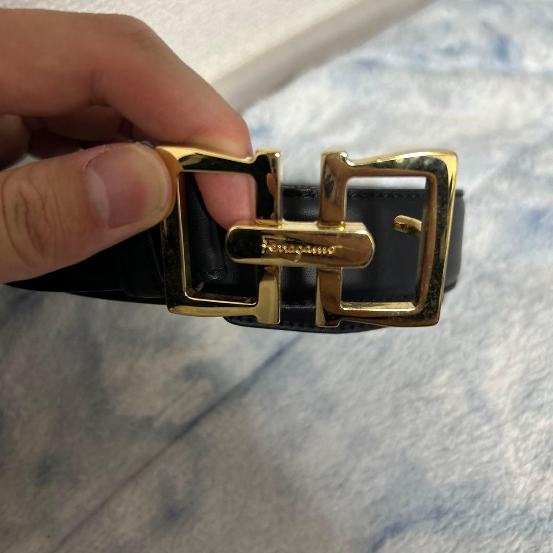 Ferragamo 黒 レザー ベルト ゴールドバックル