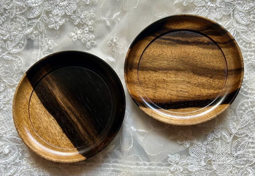 出雲　おかや木芸 【黒柿】椿皿４寸（12cm）２枚セット　黒柿漆器