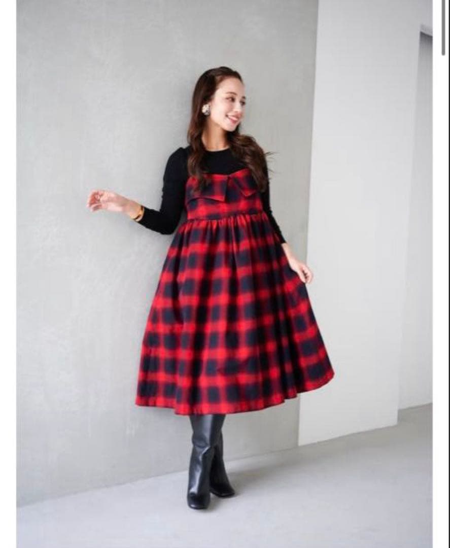 レッド・ブラックチェック キャミワンピース