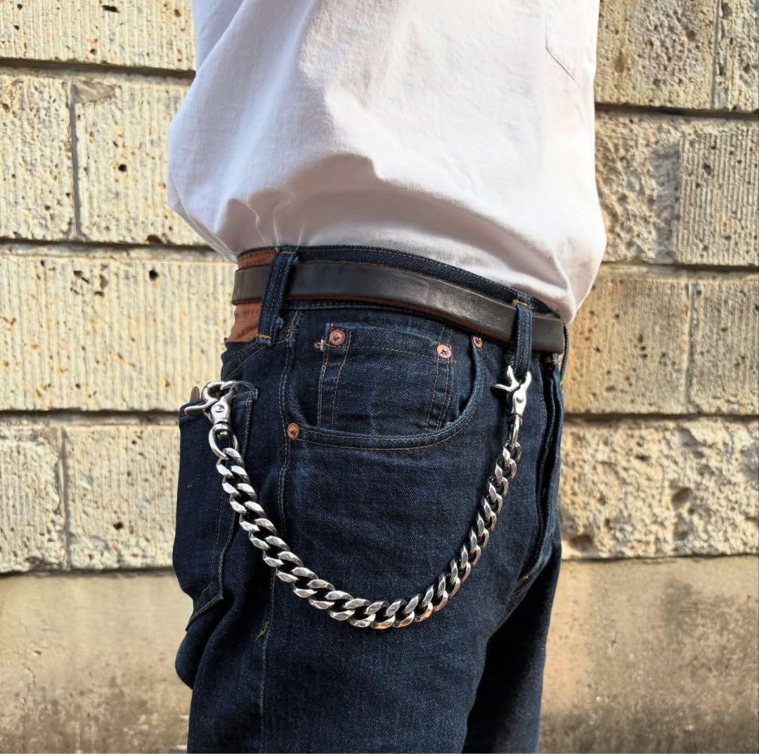 日本製 ウォレットチェーン キーチェーン セット 純銀 40cm 12cm