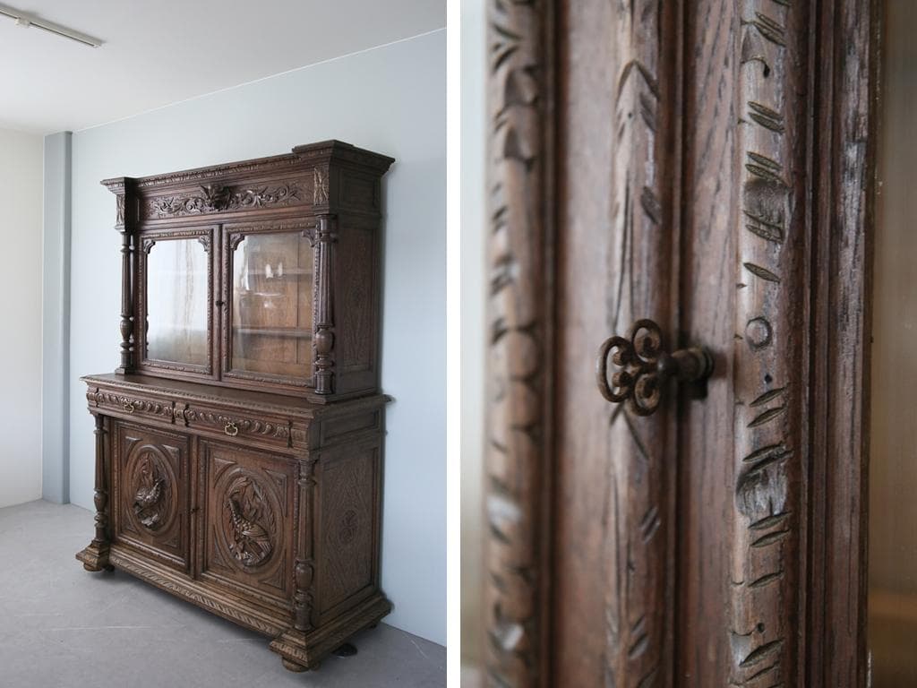 フランスアンティークルイ13世様式キッチンキャビネット/木製食器棚90-41-1