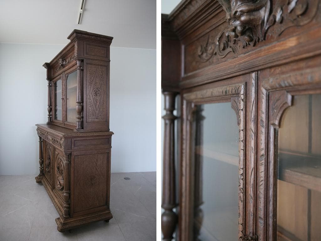 フランスアンティークルイ13世様式キッチンキャビネット/木製食器棚90-41-1