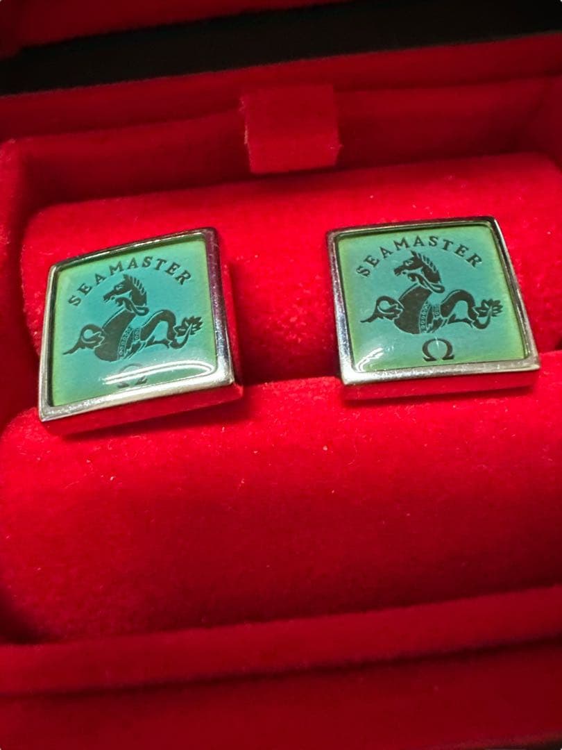 オメガ　カフス　シーマスター　グリーン×シルバー　ギャランティ付き