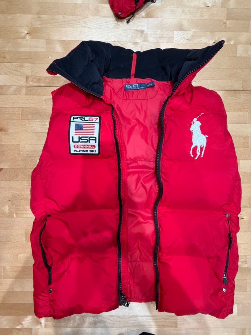 ポロ・ラルフ・ローレン フード付きダウンベスト レッド