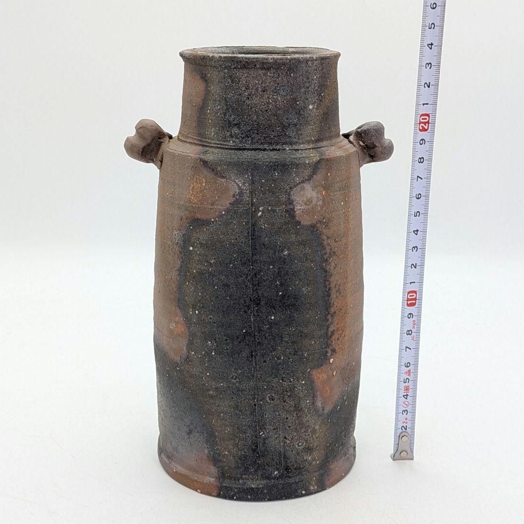 安井徹 備前焼 耳付窯変花入 共箱共布栞 花器 フラワーベース 花瓶 花生 置物