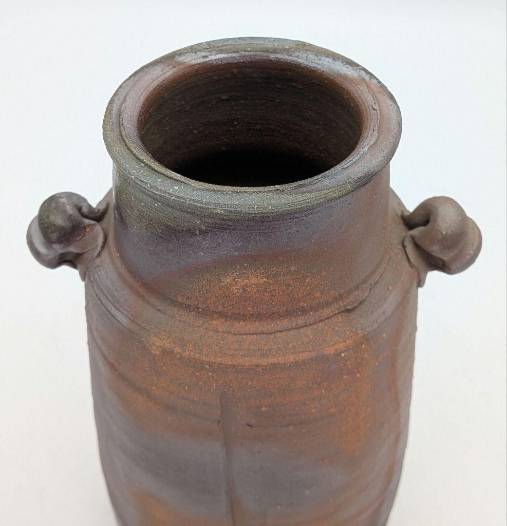 安井徹 備前焼 耳付窯変花入 共箱共布栞 花器 フラワーベース 花瓶 花生 置物