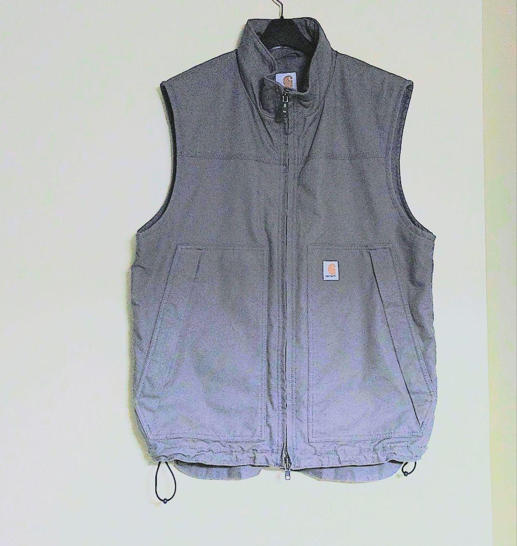 ❐Carhartt ⚪グレー ダブルジップ【ドローコード付き】ベスト
