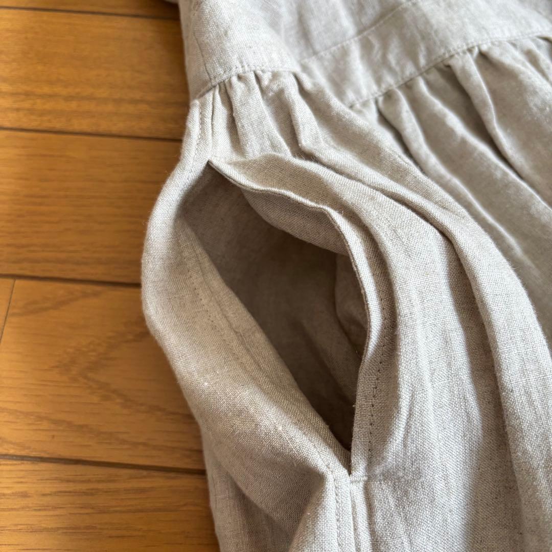 GRANDMA MAMA DAUGHTER スタンドカラーリネンワンピース