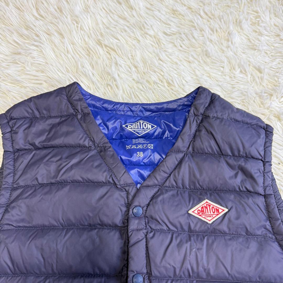 【ダントン】美品 ダウンベスト ネイビー 38サイズ レディース ロゴ