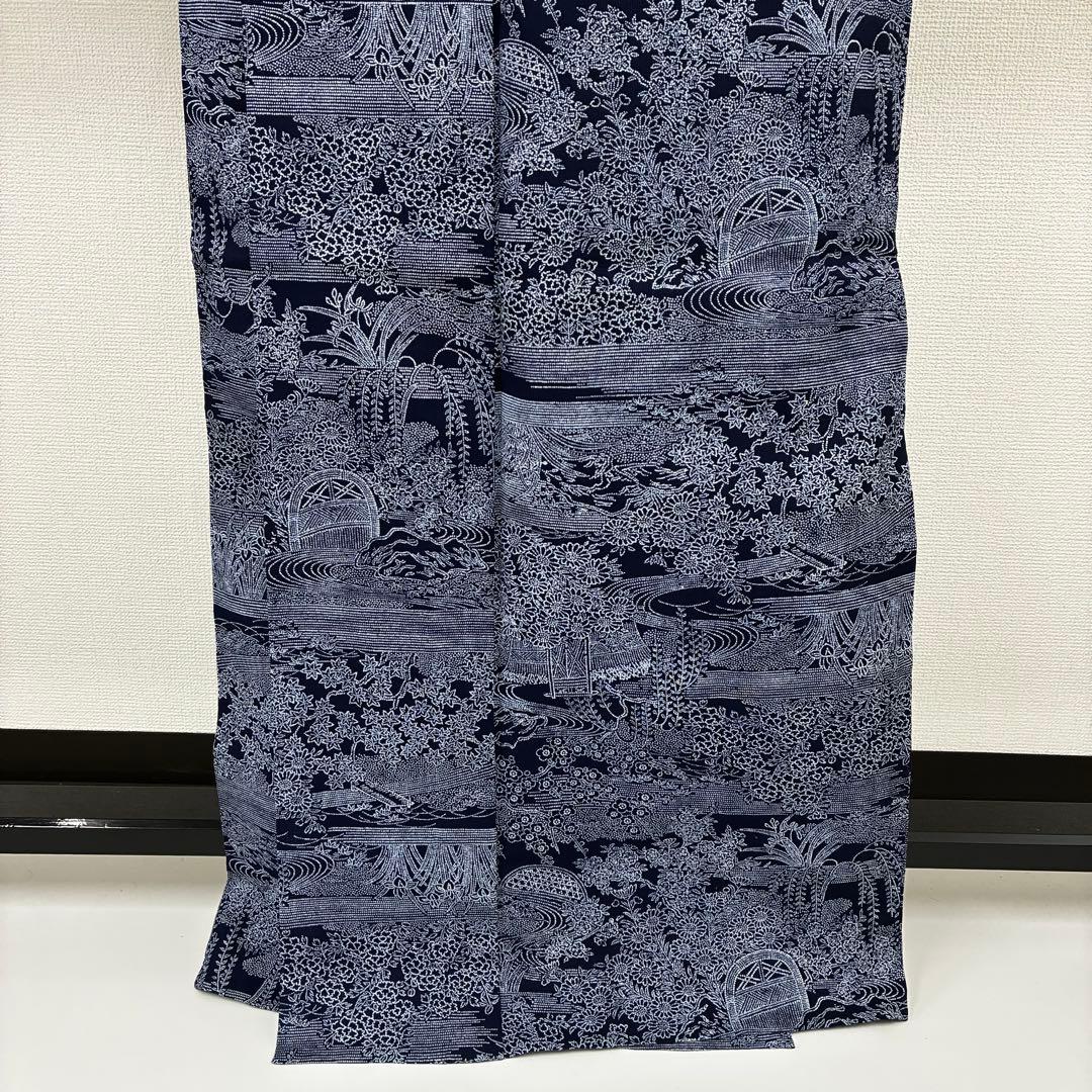着物 裄68 浴衣 両面染め 注染 藍染め 型染め U-7328