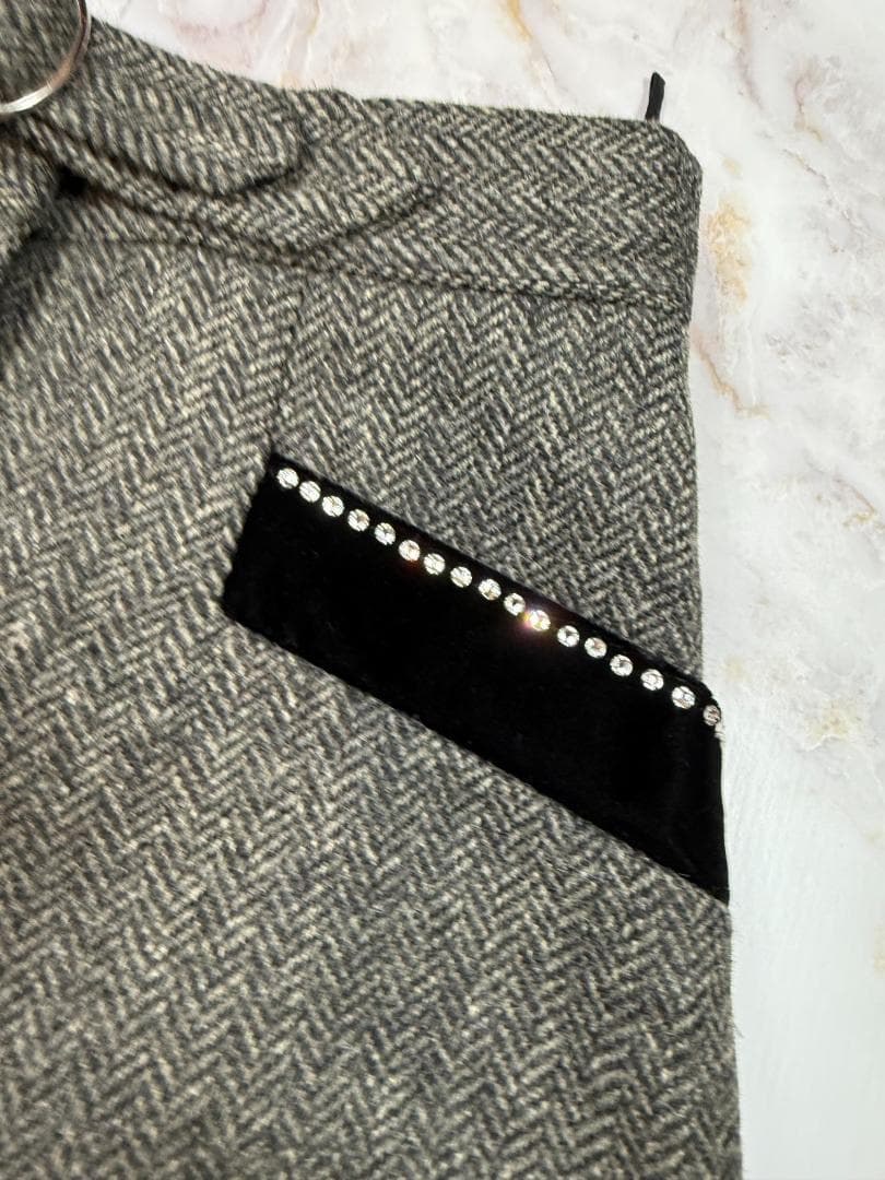 MIU MIU ミュウミュウ ウール混 Aラインスカート ビジュー装飾付 42