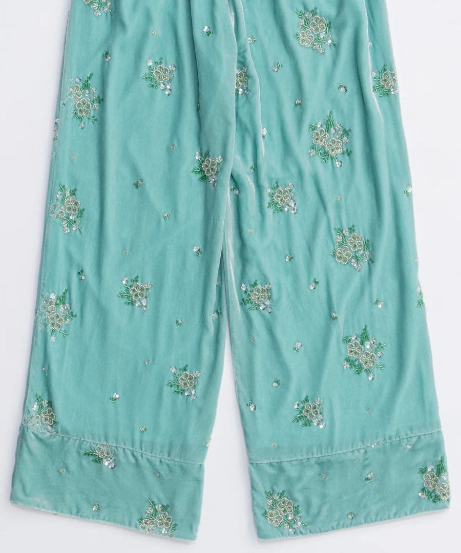 MAISON SPECIAL ビーズフラワーエンブロイダリーベロアパンツ