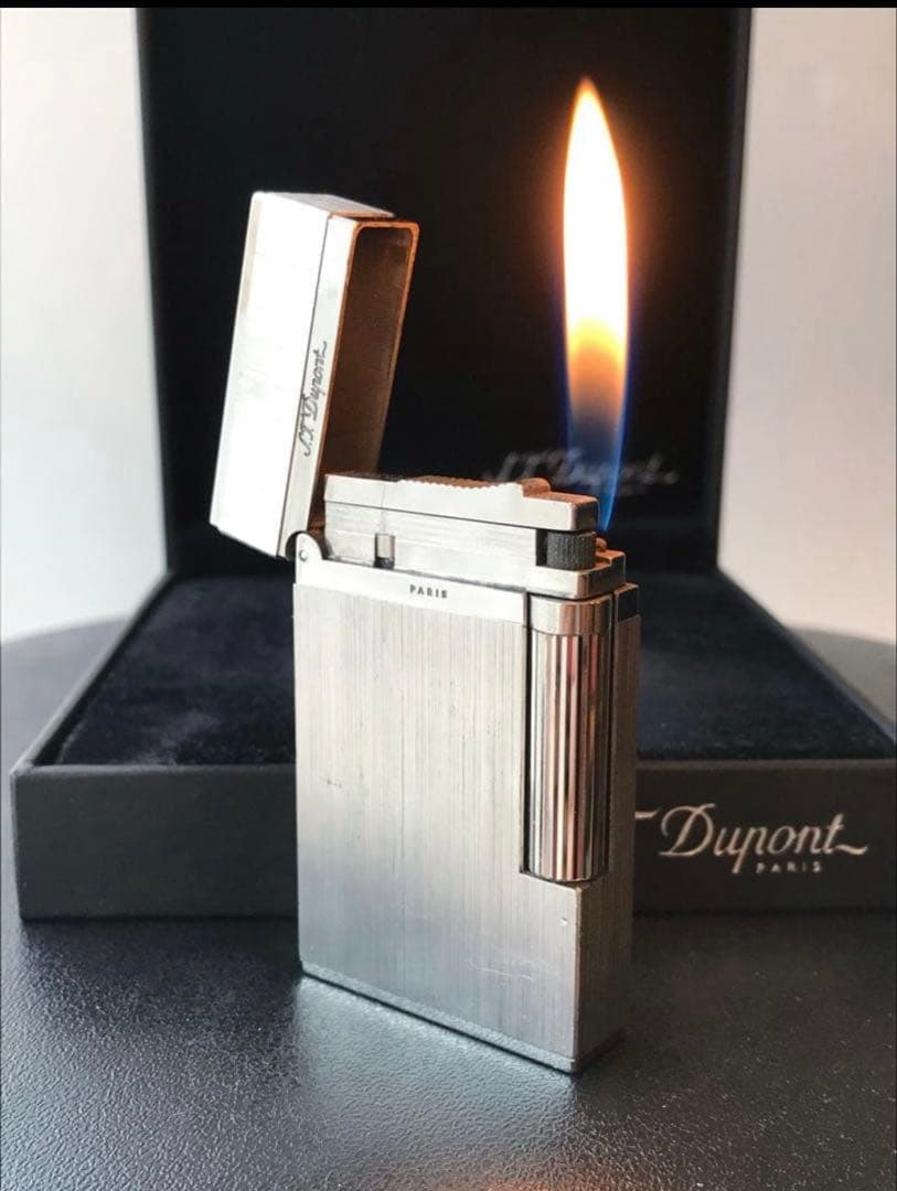 (一部交換必須)大きい音 デュポン　ガスライター　シルバー　ヘアライン　ライン2